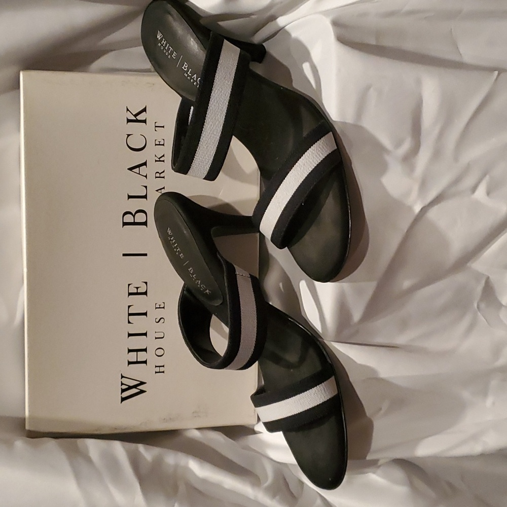 White and black heel sandals. Size 6 and 1/2